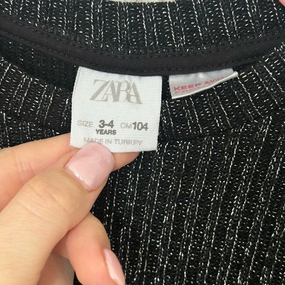 Zara Black Textured Knit Blouse with Flared Faux Leather Accent‎